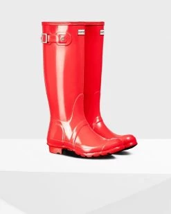 Hunter Original Tall Gloss Women's Boot 20 Hunter Original Tall Gloss Women's Boot -Equestrian Supply Shop bright coral 1